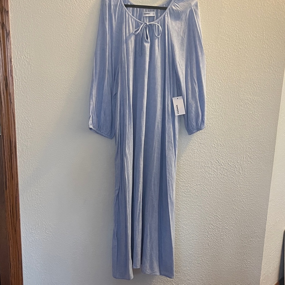 Sonoma Light Blue Maxi Dress with Tie Neck and belt